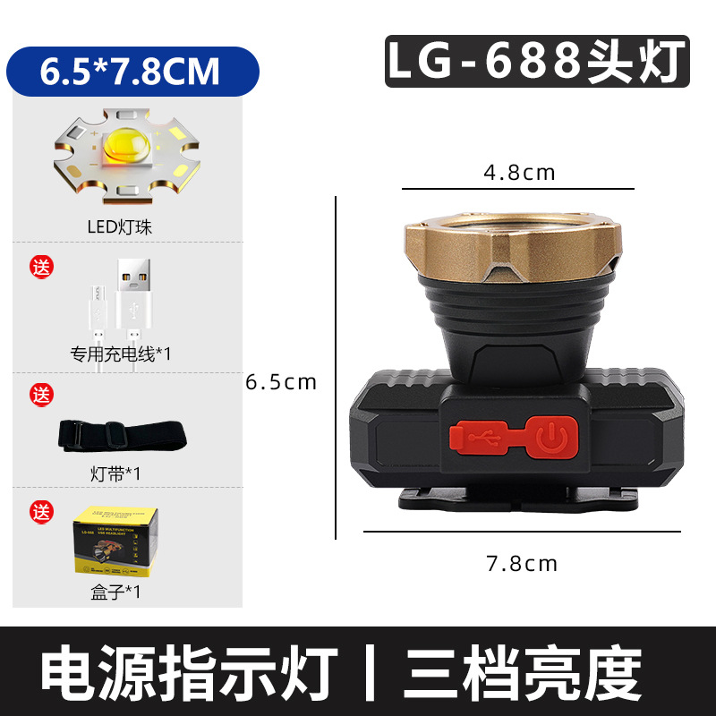 Luz LED al aire libre fuerte USB cargar linterna portátil impermeable mini lámpara de minería de largo alcance