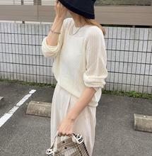 2023秋季新款乐天ins热销宽松显瘦日系网眼镂空针织衫长袖上衣女