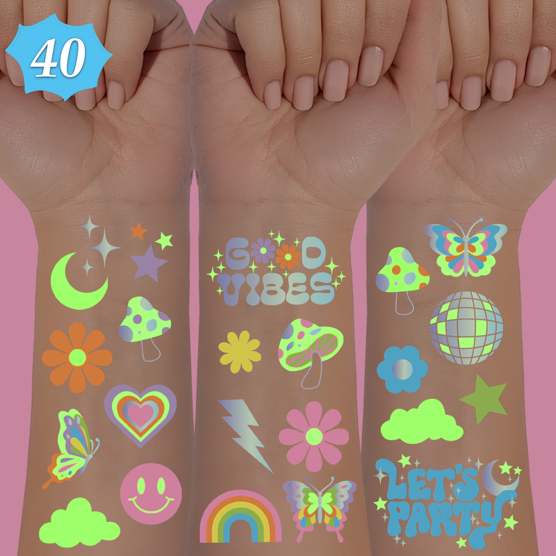 Cross-border glow-in-the-dark temporary tattoo stickers: dopamine-inspired, cute cartoon designs, Y2K style, stars, hearts, and butterflies – custom-made Cross-border glow-in-the-dark temporary tattoo stickers: dopamine-inspired, cute cartoon designs, Y2K style, stars, hearts, and butterflies – custom-made