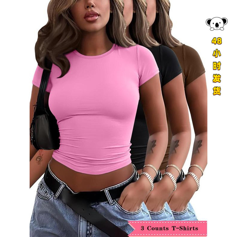 E 31954 Round neck cropped women's short tee