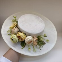 原创洛丽塔森系田园平檐帽法式简约礼帽玫瑰麻纱帽油画风花朵帽子