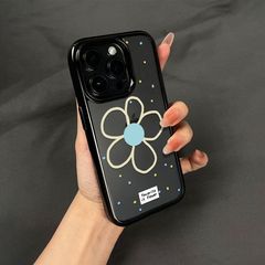 シンプルな花 Apple 13 16 ブラックフレームアクリル携帯電話ケース 16promax 漫画 11 12 大穴 15