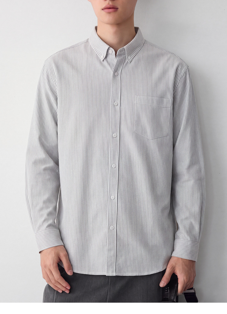Áo sơ mi nam Oxford sọc xanh dài tay cotton — sọc xanh chi tiết 25