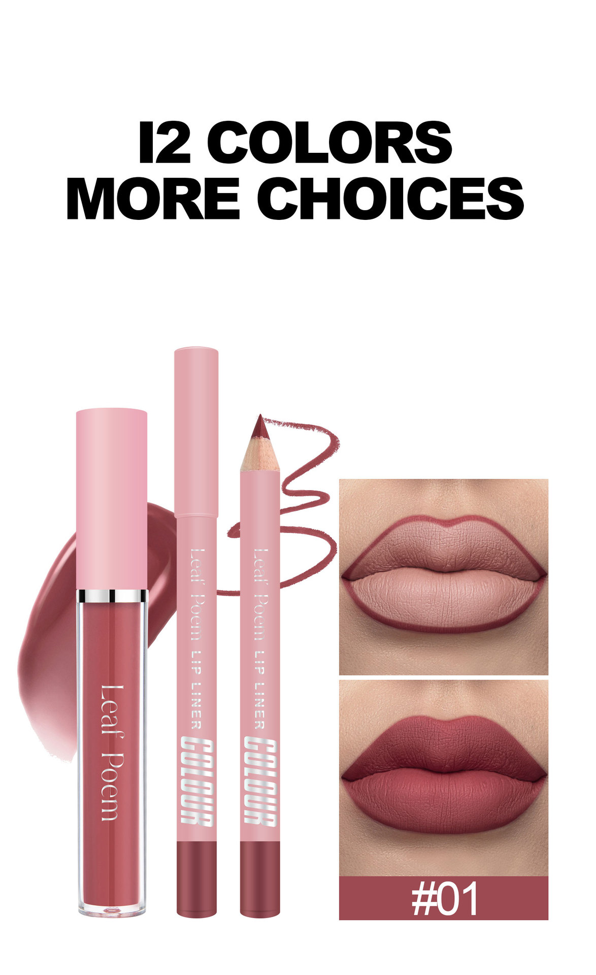 LEAF P0EM Maquillage Cross-Border Ensemble Gloss à Lèvres Mat Waterproof Non-Stick + Liner_voghion.com