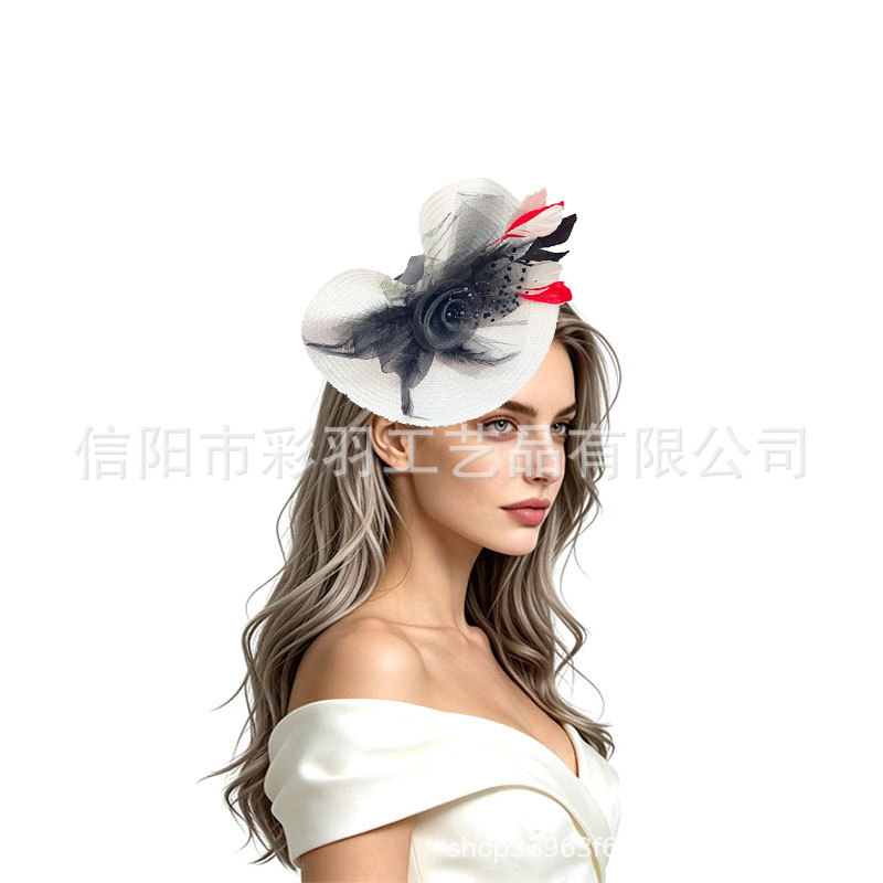 New Amazon Exaggerated Feather Mesh Headpiece, Hair Accessory, European and American Bridal Headpiece, Horse Racing Festival Hat