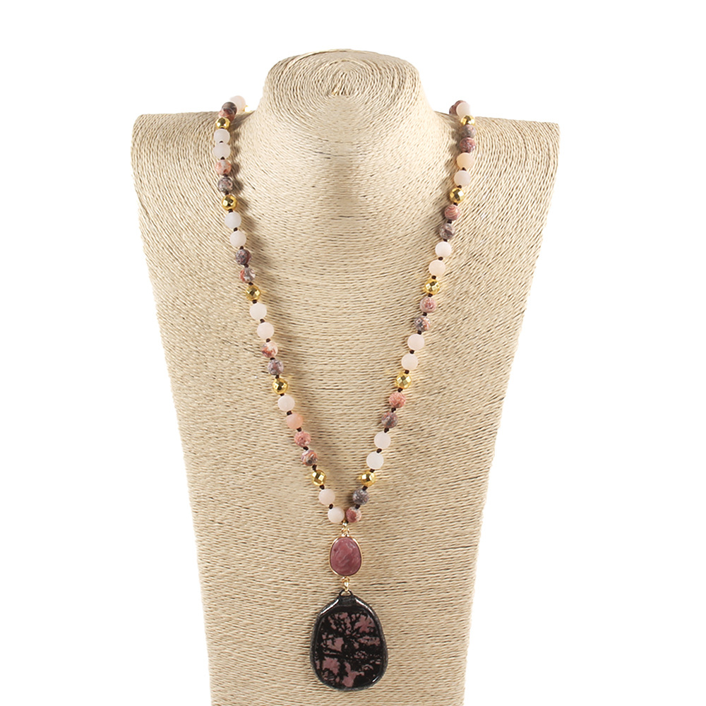 Bohemian Geometric Natural Stone Beaded Chain Pendant Necklace In Bulk display picture 3