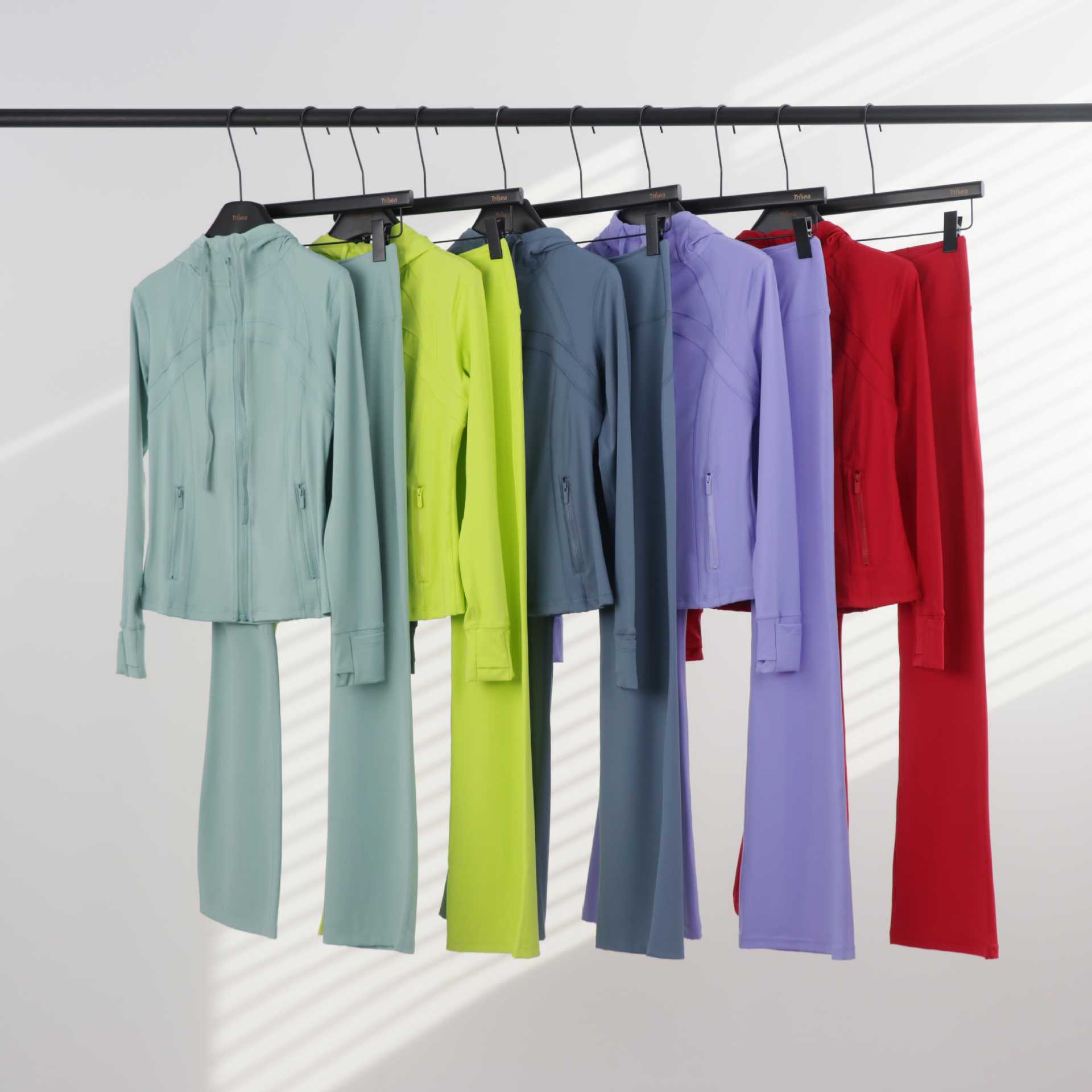 Women's Hooded Flared Jacket Set Long Sleeved Fitted Elastic Fitness Running Yoga Sportswear_ecoleips.com