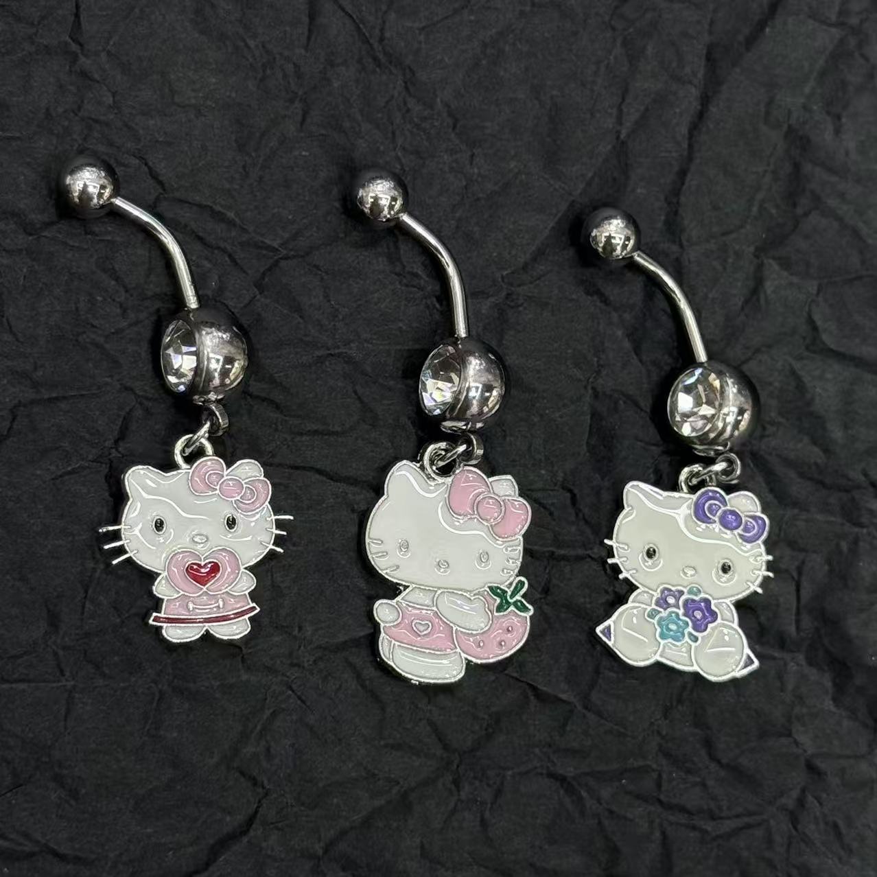 跨境新款凯蒂猫肚脐环卡通KT猫肚脐钉不锈钢穿刺饰品在线批发
