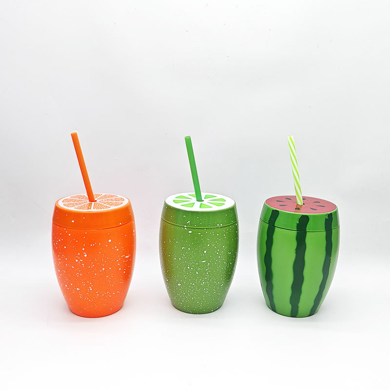 Taza de paja de la serie de frutas de verano gran cantidad de dibujo detallado soporte para diseñar taza de publicidad taza de promoción