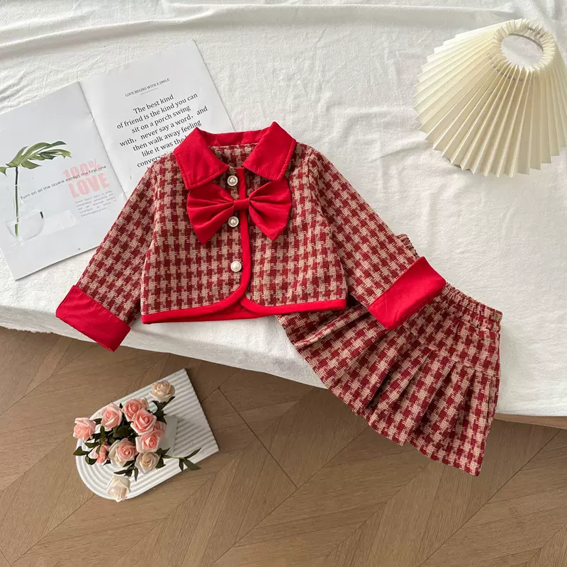 Зимний детский комплект с бантом, корейский стиль, стиль Chanel