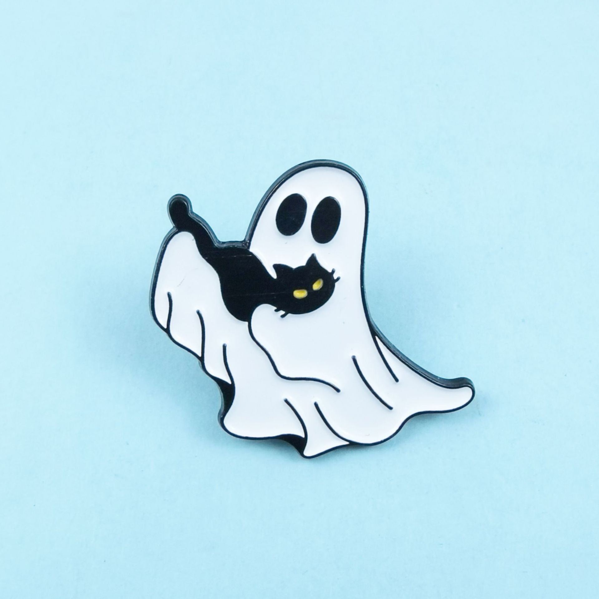 Broche fantasma de gato negro de Halloween europeo y americano personalidad estilo divertido accesorios de ropa insignia joyería de aleación de bricolaje