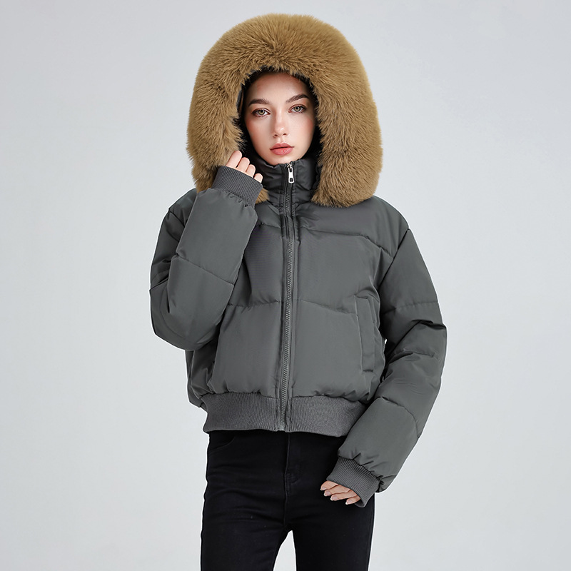 Europa y los Estados Unidos comercio exterior azul tibetano sensación de diseño encapuchado algodón cuello de invierno nuevo algodón corto chaqueta de pan