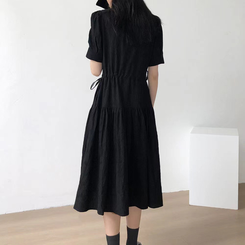 Pregnant women's summer dress, knee-length, trendy mom fashion, temperament loose black dress, stylish and slimming