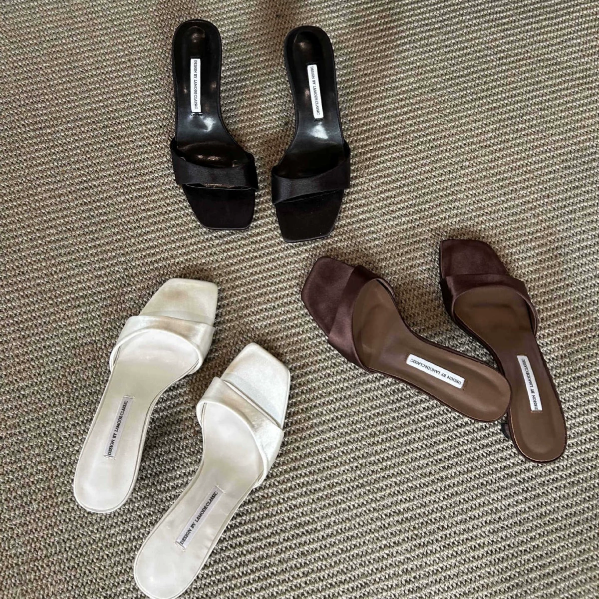 Lamode Classic2025 новые летние стильные однотонные удобные и универсальные женские тапочки на высоком каблуке с шелковой поверхностью на шпильке и квадратным носком