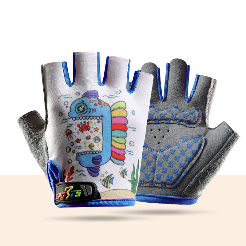 Guantes de medio dedo para niños protector solar fino Seda de hielo transpirable resistente al desgaste antideslizante estiramiento deportes al aire libre guantes de malla de equitación