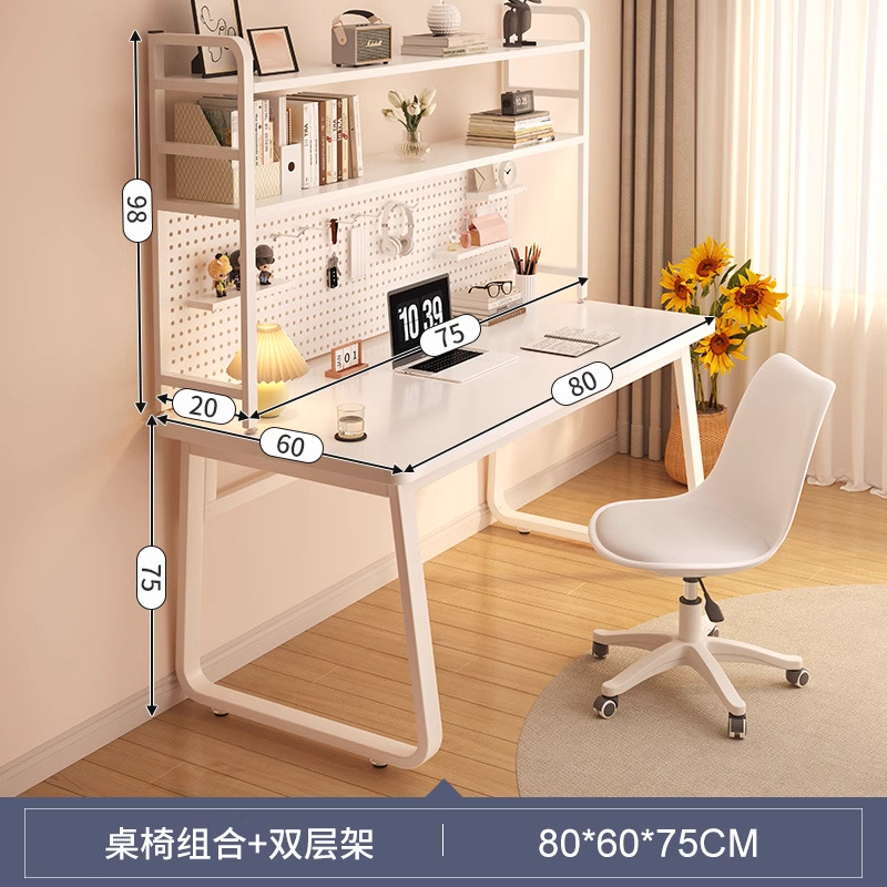 [두꺼운 싱글테이블 + 2단 수납선반 + 롤러스케이트 의자] 80cm