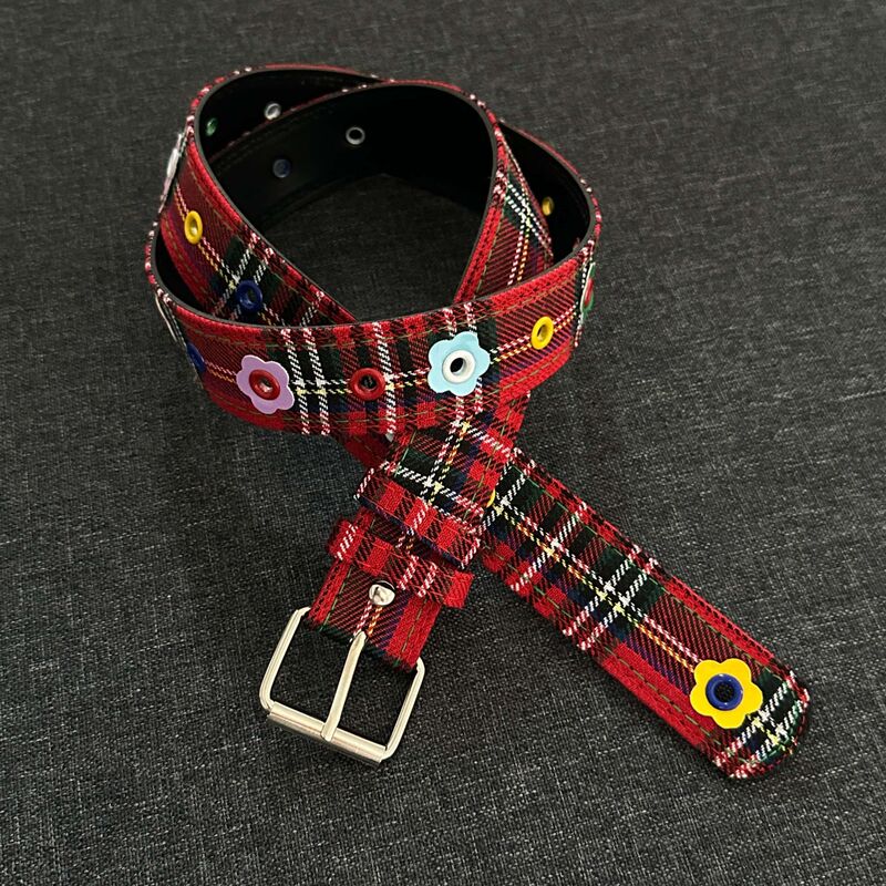 Ainworth Scottish Red Striped Belt Dopamine Flower Spicy Girl Y2K Sweet Cool Trendy Belt Cross-Border