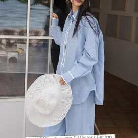 2025新款早秋条纹长袖衬衫休闲长裤套装家居服