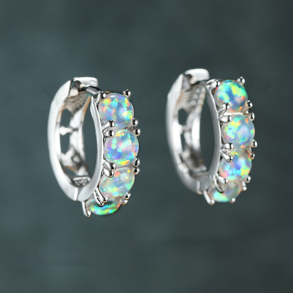 Platinum Blue Opal Clip Earrings With Four Round Stones_voghion.com