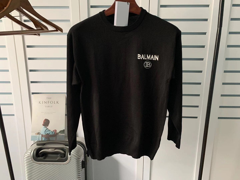 Autumn and Winter New balmain Jacquard Letter Cotton Long-sleeved Knitwear Knitwear Couple Style