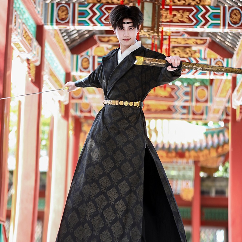 5810 Original Hanfu Gilded Jacquard Two-Way Round Neck Robe Unisex Martial Arts Style Couple Outfit Cp Men's Plus Size Jacket