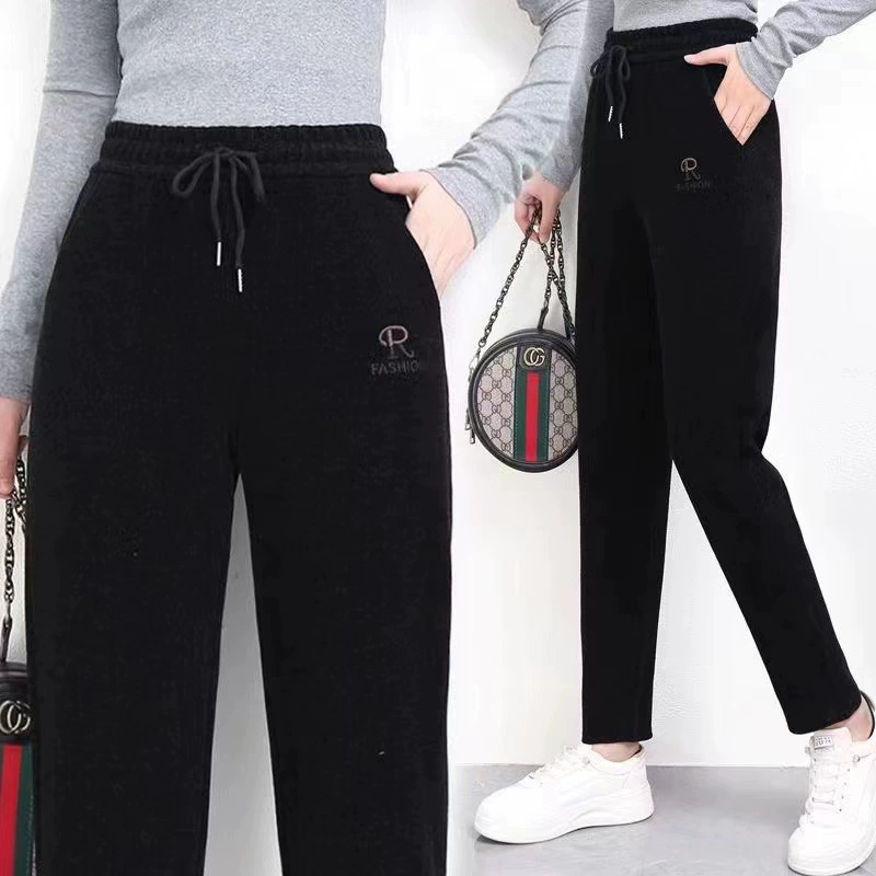 Золотые бархатные шаровары из норки с высокой талией, осенне-зимние женские брюки 2025 года, новые свободные леггинсы средней толщины в стиле "мом" с эффектом драпировки.