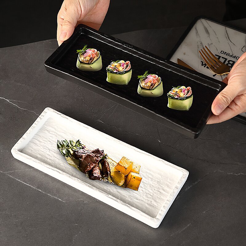 日本料理長方形セラミックプレートクリエイティブ寿司プレートロングプレート調味料ディナープレートデザートプレートバーベキュープレート|undefined