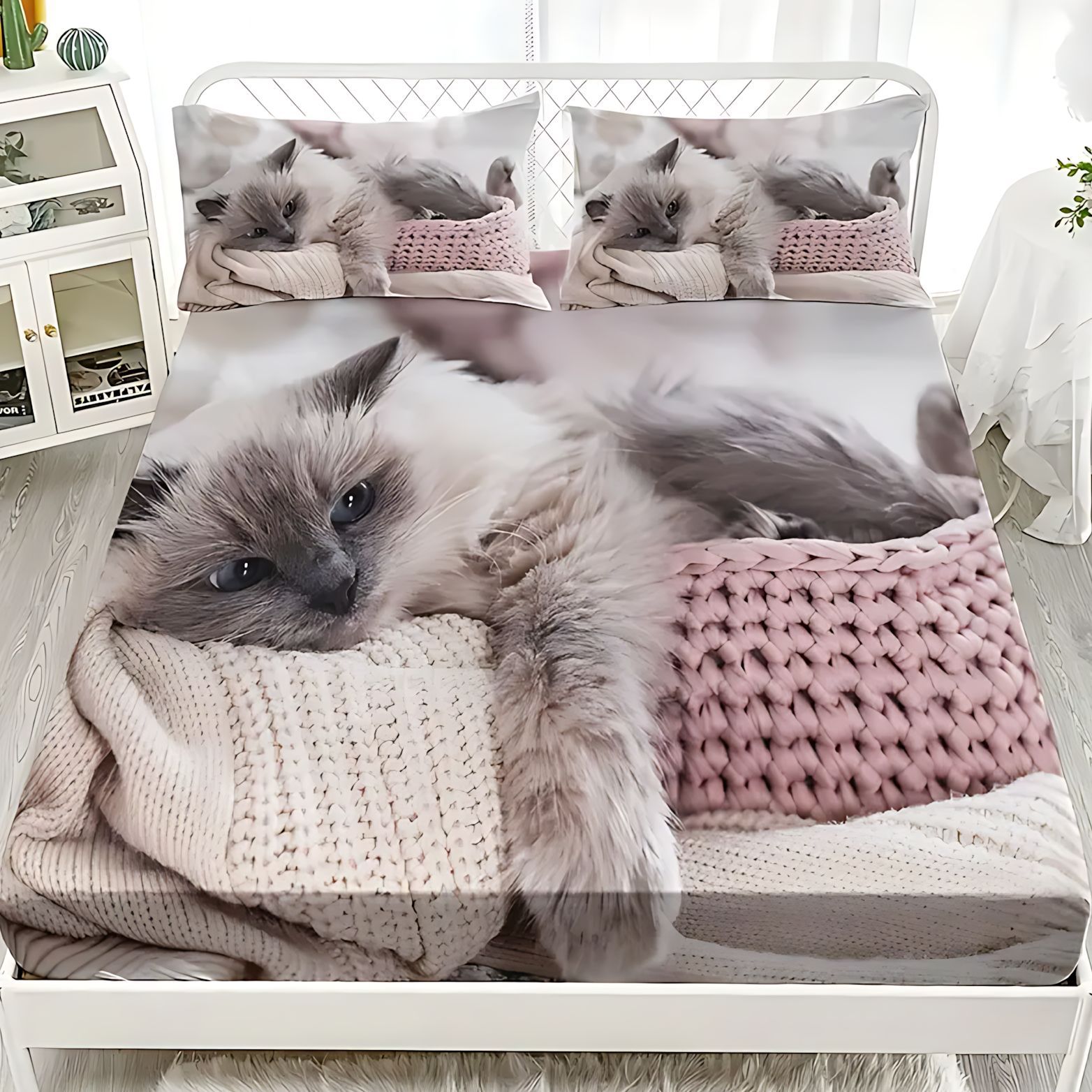 TEMU / JIT lindo gato 3D impresión digital cama cama cama cama de cama kit fuente de fábrica para dibujar puede hacer