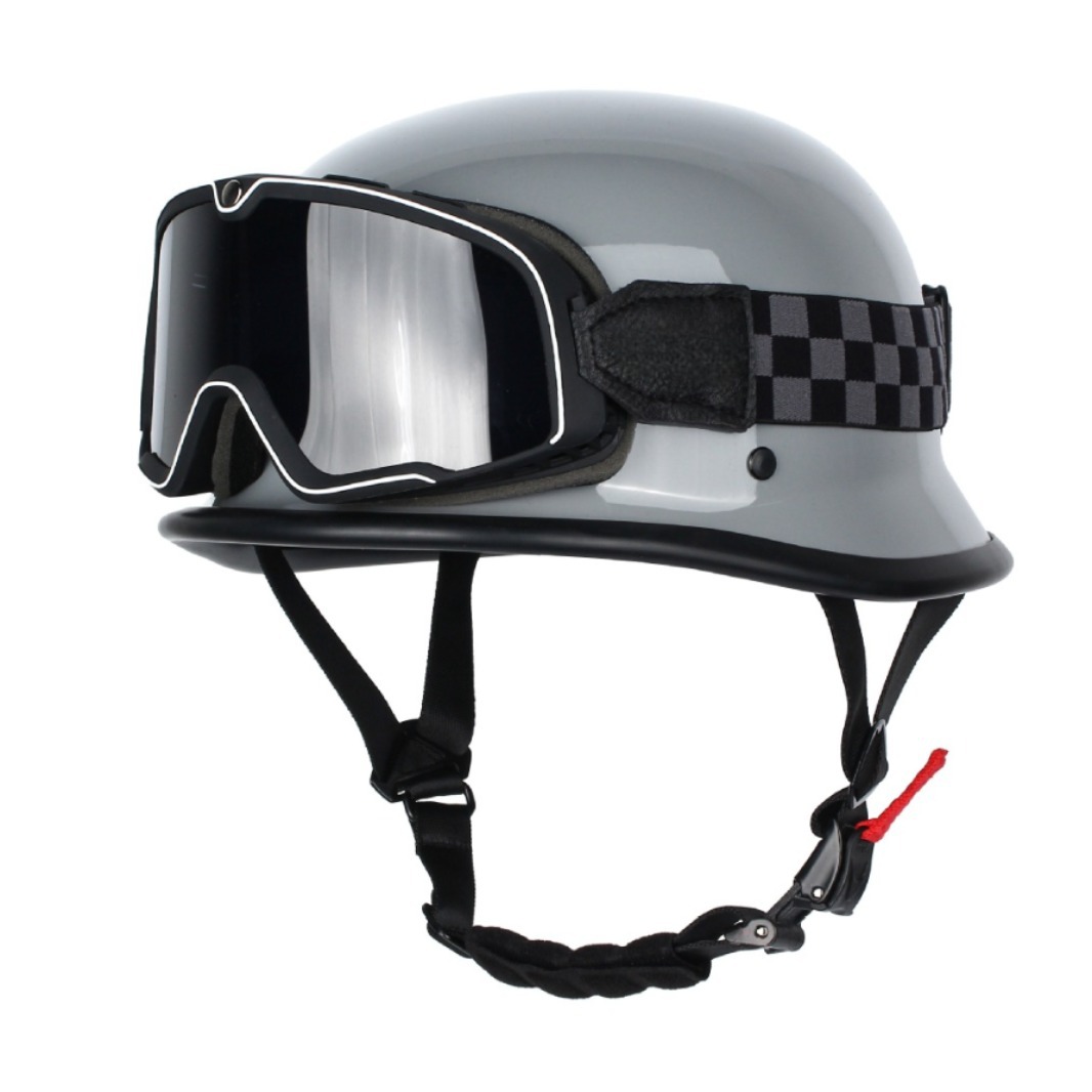 회색 체크 무늬 고글이 있는 회색(군사 헬멧)