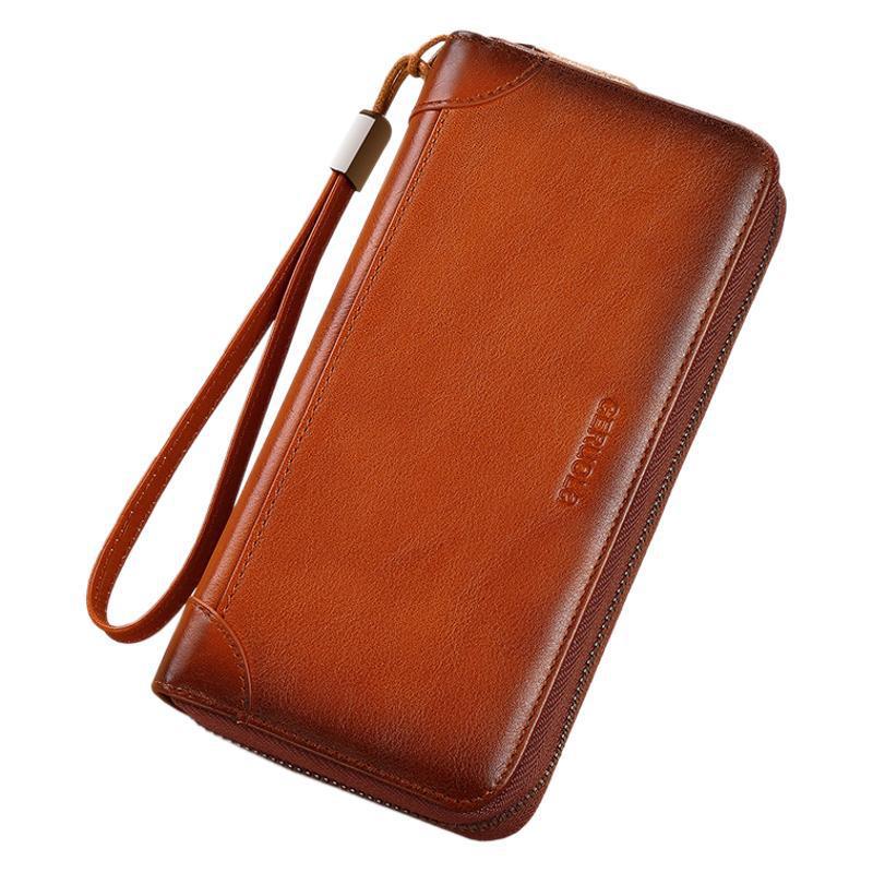 Cartera larga para hombres 2025 nuevo bolso de cuero para teléfono móvil con clip largo billetera con cremallera billetera de comercio exterior con múltiples tarjetas