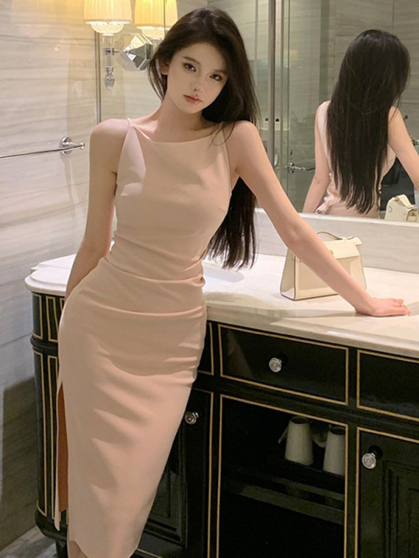 French Style Beautiful Off-Shoulder Pink Dress Women's Summer Slim-Fit Tight Waist Sweet Spice Girl Sexy Sling Hip Dress French Style Beautiful Off-Shoulder Pink Dress Women's Summer Slim-Fit Tight Waist Sweet Spice Girl Sexy Sling Hip Dress