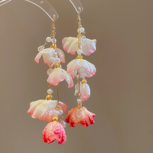 Aguja de plata flor rosa borla estilo vacaciones pendientes verano dulces y exquisitos pendientes pequeños pendientes de diseño fresco mujeres