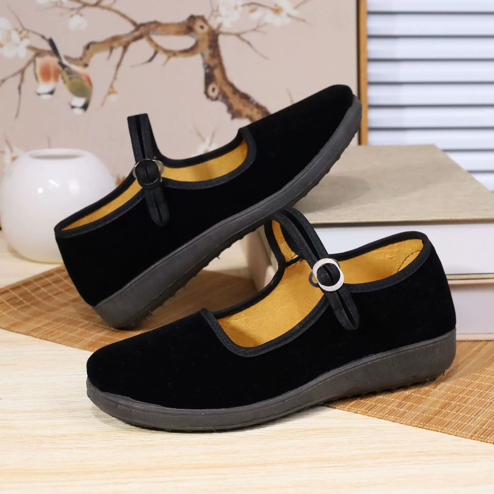 老北京布鞋女鞋舞蹈鞋女妈妈女鞋工作鞋厚平底单鞋酒店黑色一脚蹬