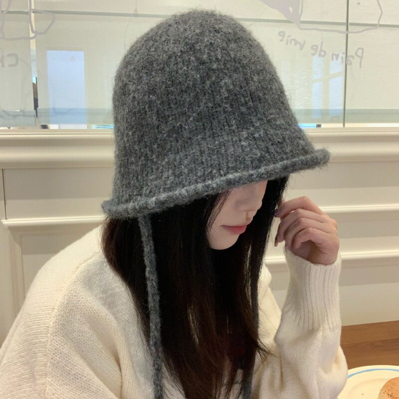 秋冬季保暖显脸小针织渔夫帽女气质素颜遮脸纯色盆帽毛线水桶帽子|undefined
