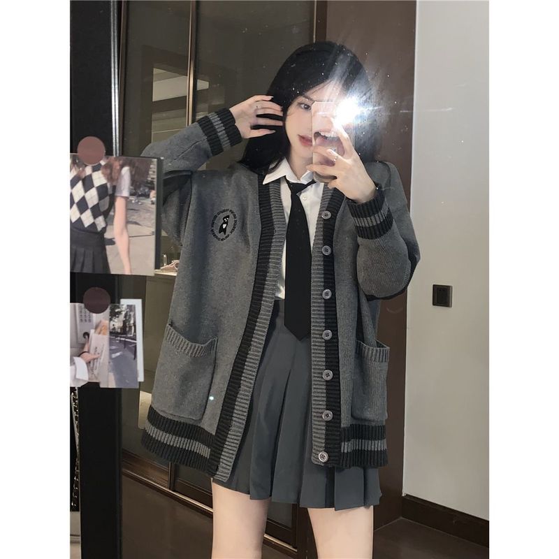 三件套装秋冬季jk制服全套韩系学院风针织开衫毛衣女领带衬衫短裙|undefined
