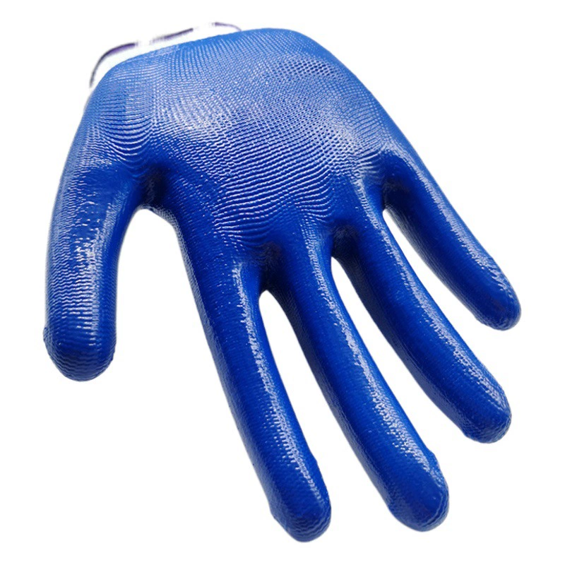 Защитные перчатки Melody: нитриловые, износостойкие, нескользящие, с резиновым покрытием, белые с синим напылением, оптом