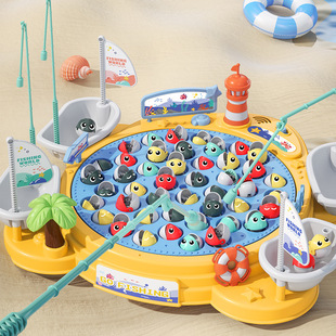 Electric Rotating Magnetic Fishing Toy Children Early Education Parent-Kids Interactive Light Music Rotating Big Fishing Plate Gift