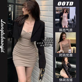 Spring and Autumn 2025 Korean Style New Suit Straight Buttonless Shorts Versatile Cool Style Suspender Black Short Suit
