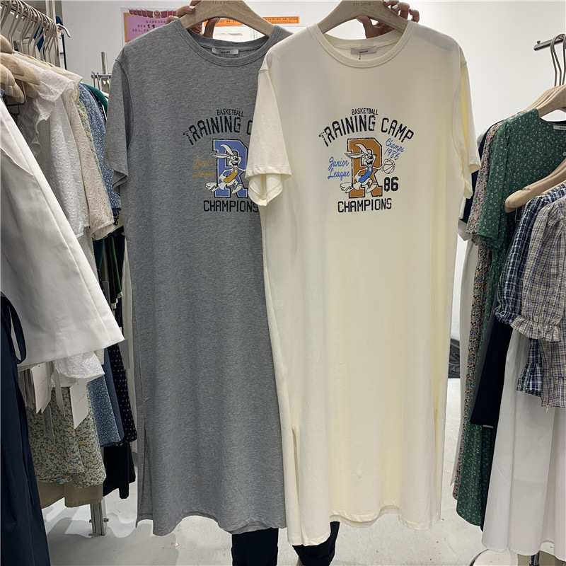 Pregnant Women's Dress Summer Women's Large Size 200 Jin Loose Cartoon Casual Mid-length T-shirt Skirt Pregnant Women's Dress Summer Dress Pregnant Women's Dress Summer Women's Large Size 200 Jin Loose Cartoon Casual Mid-length T-shirt Skirt Pregnant Women's Dress Summer Dress