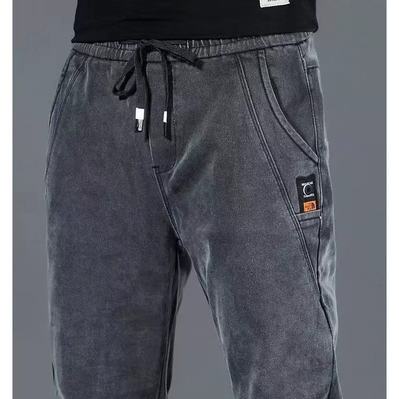 牛仔裤男款松紧腰修身无铁无磁弹力耐磨工作裤男士休闲长裤潮