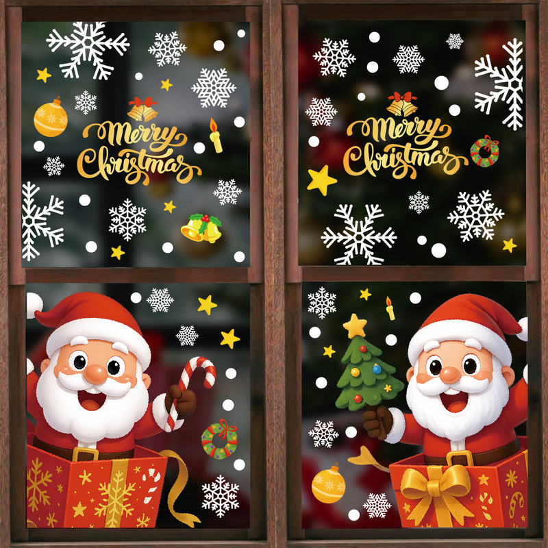 クロスボーダークリスマスステッカーサンタクロース雪だるまガラスステッカーウィンドウレイアウトスノーフレークカスタムウィンドウステッカー|undefined