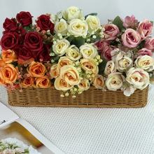 跨境爆款外贸批发仿真花婚庆北欧7头玫瑰春色小把花布置摆件高档