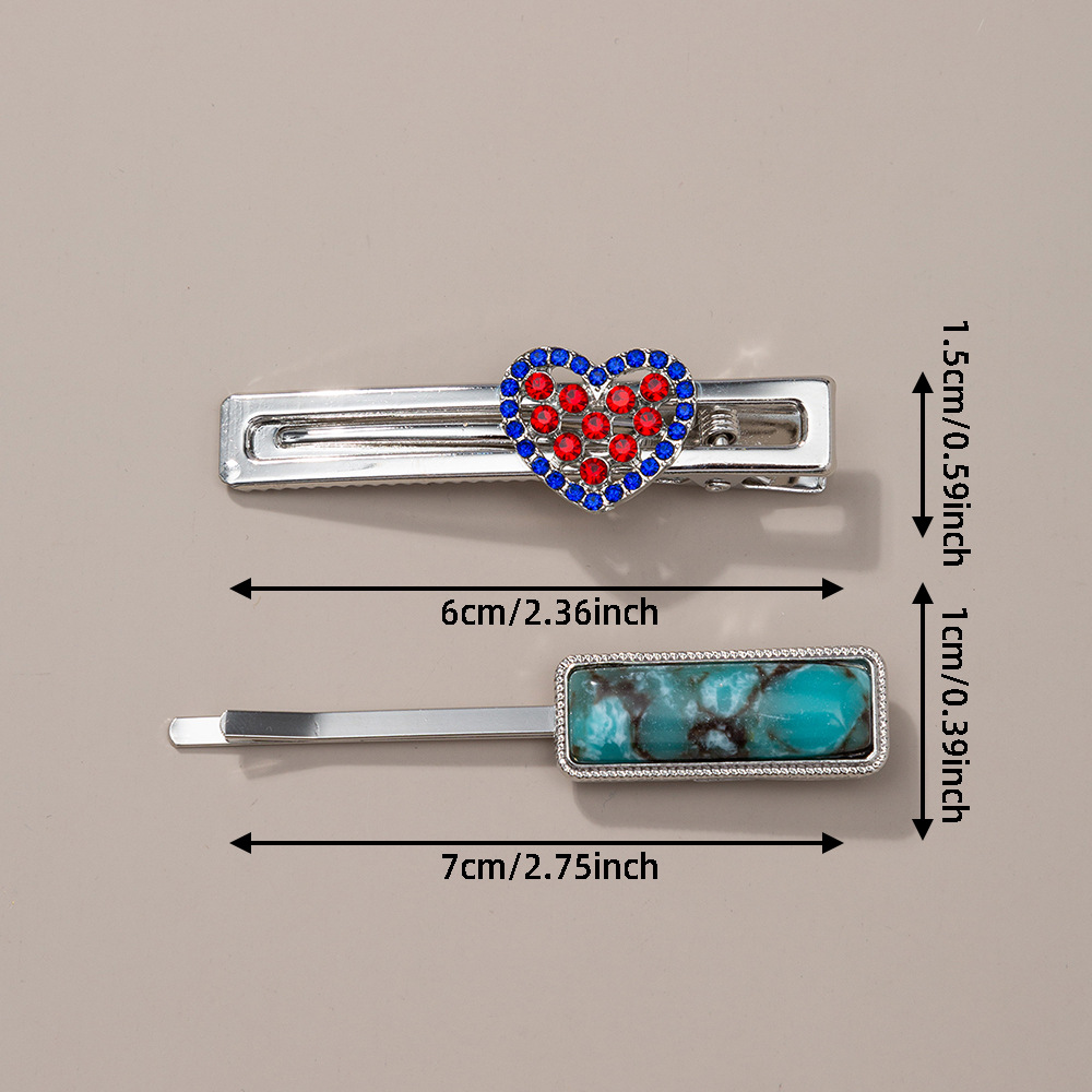 18g Weight Hair Clip Hair Accessories Type December Birthstone Turquoise Inlay Material 1 Set Quantity Outdoor, Street, Shopping Occasion Alloy Material Oval, Heart Shape Pattern Women's Gender Plating, Inlay Design Retro Style Women's Retro Oval Heart Shape Alloy Plating Inlay Turquoise Hair Clip 23
