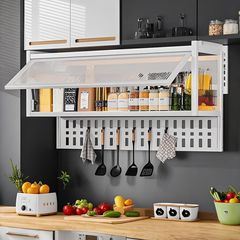 穴のないキッチン収納ラック多機能壁掛け電子レンジ防塵収納ラック調味料ポットウォールキャビネットの下