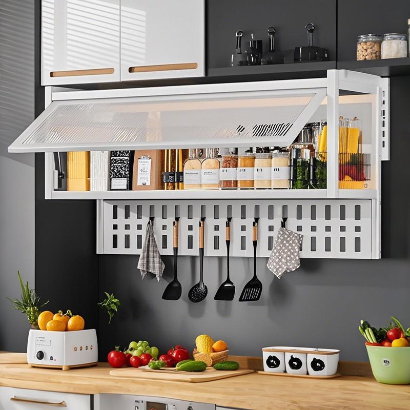 무타공 주방 수납선반 다기능 벽걸이형 전자레인지 방진 수납선반 조미료 도구 냄비 걸이장 아래