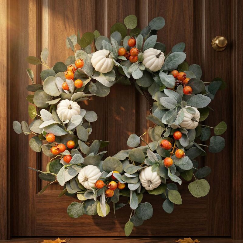 White Pumpkin Berry Wreath Spring Photo Props Easter Autumn Home Decoration Door Hanging Independence Day Vine Wreath