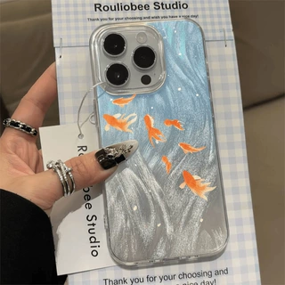 蓝色渐变金鱼适用苹果15/iPhone13羽纱12pro高级/11puls/简约/11