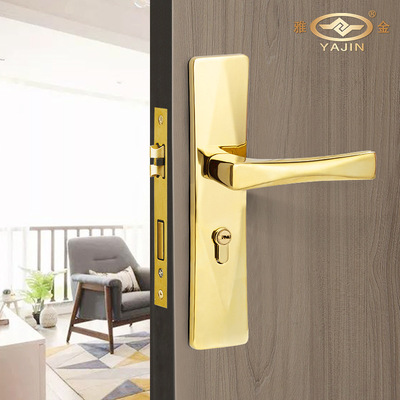 门锁家用实木门通用型金色磁吸静音门锁室内卧室房间门锁具门锁