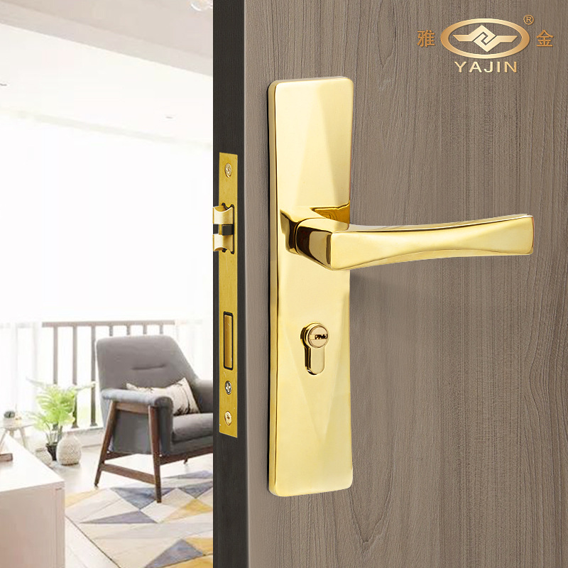 门锁家用实木门通用型金色磁吸静音门锁室内卧室房间门锁具门锁