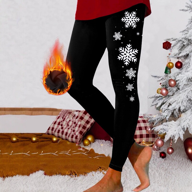 Christmas Yoga Pants Women's Winter fleece-lined Leggings Pattern Printed Outdoor Fitness Tight Pants High Waist Hip Pants